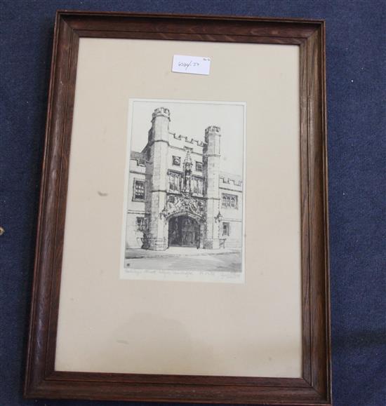 Cyril Power, etching, Gateway, Christs College, Cambridge, signed in pencil, 23/166, 24 x 16cm